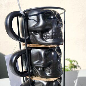 NEW Skull Mug Set of 4 Stackable Mugs Dia De Los Muertos Skulls Halloween Stonew